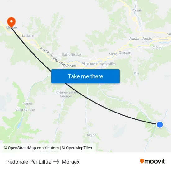 Pedestrian Path to Lillaz to Morgex map