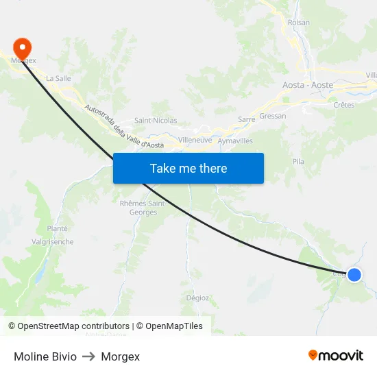 Moline Bivio to Morgex map