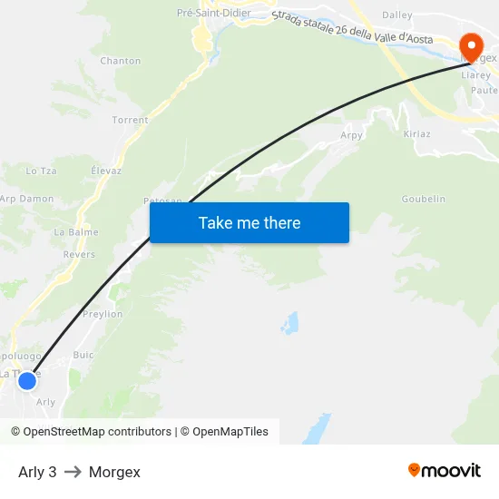 Arly 3 to Morgex map