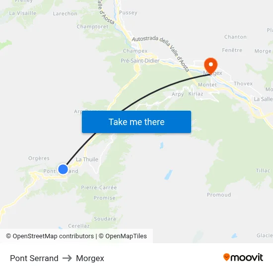 Pont Serrand to Morgex map