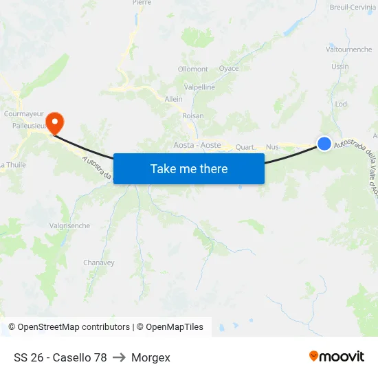 Highway 26 - Toll Gate 78 to Morgex map