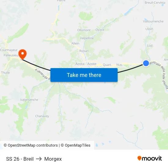 Highway 26 - Breil to Morgex map