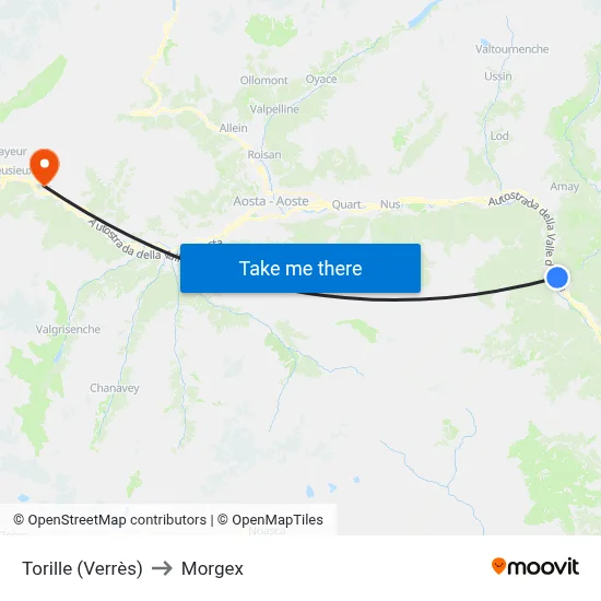 Torille (Verres) to Morgex map