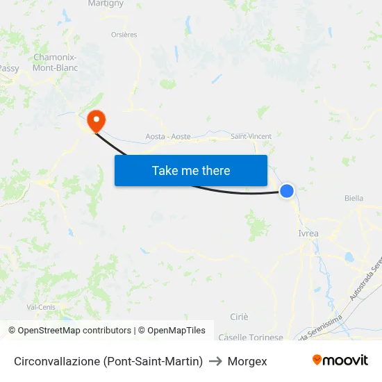 Ring Road (Pont-Saint-Martin) to Morgex map