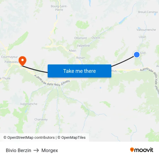 Berzin Junction to Morgex map