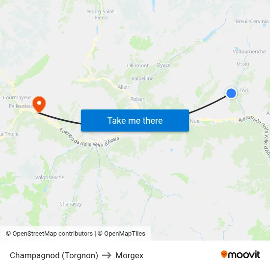 Champagnod (Torgnon) to Morgex map