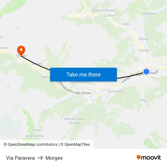 Paravera Street to Morgex map
