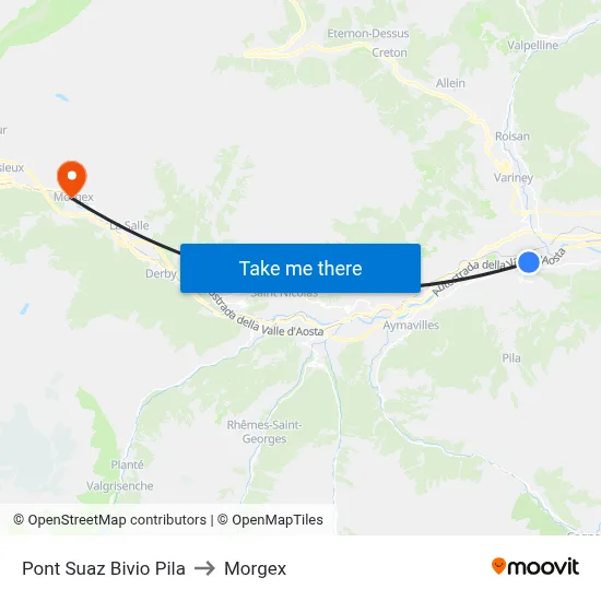 Pont Suaz Pila Junction to Morgex map