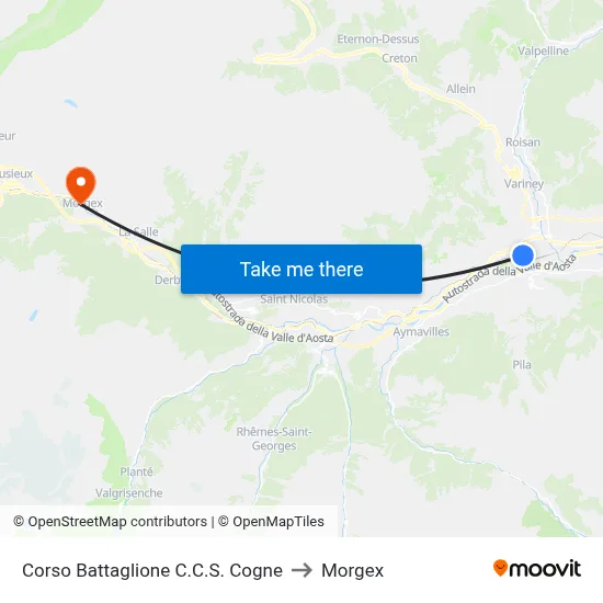 Battaglione C.C.S. Cogne Avenue to Morgex map