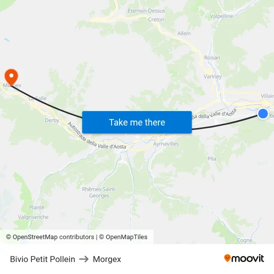 Petit Pollein Junction to Morgex map