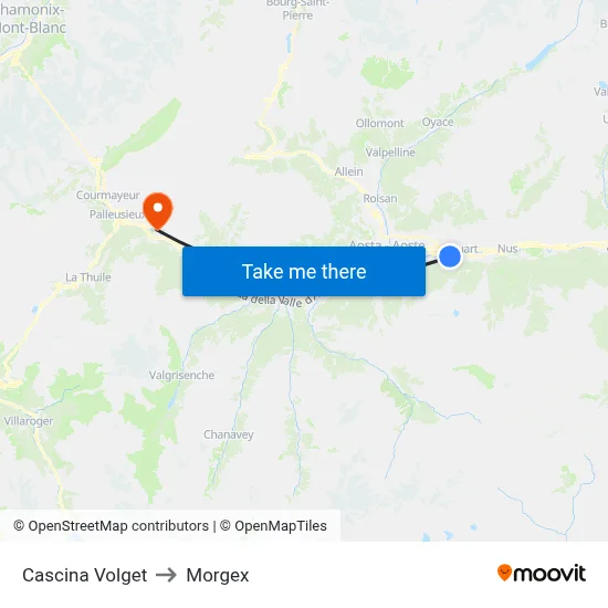 Cascina Volget to Morgex map
