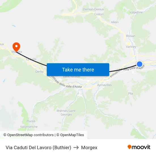Via Caduti Del Lavoro (Buthier) to Morgex map