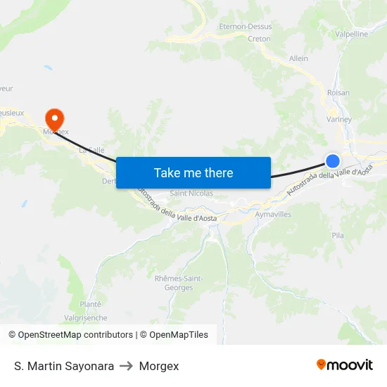 St. Martin Sayonara to Morgex map