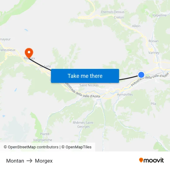 Montan to Morgex map