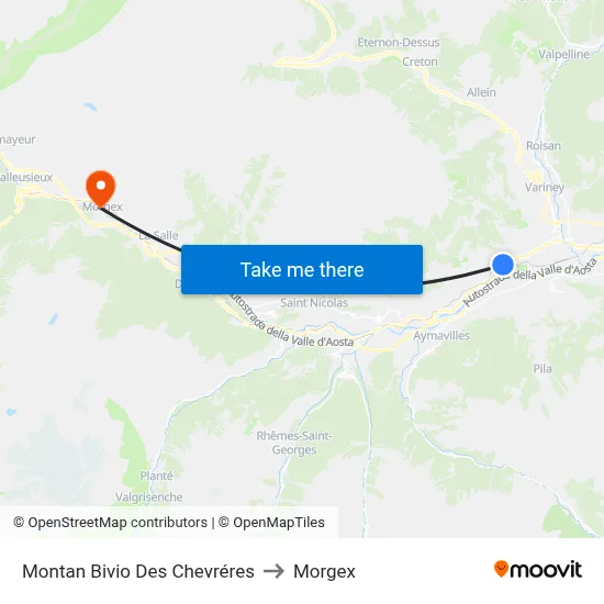 Montan Des Chevréres Junction to Morgex map