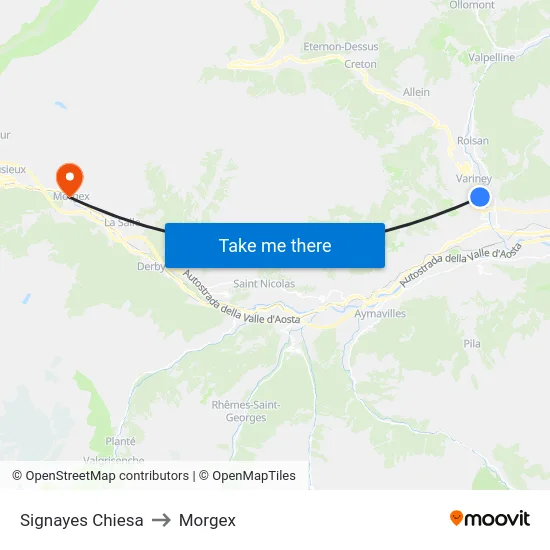 Signayes Chiesa to Morgex map