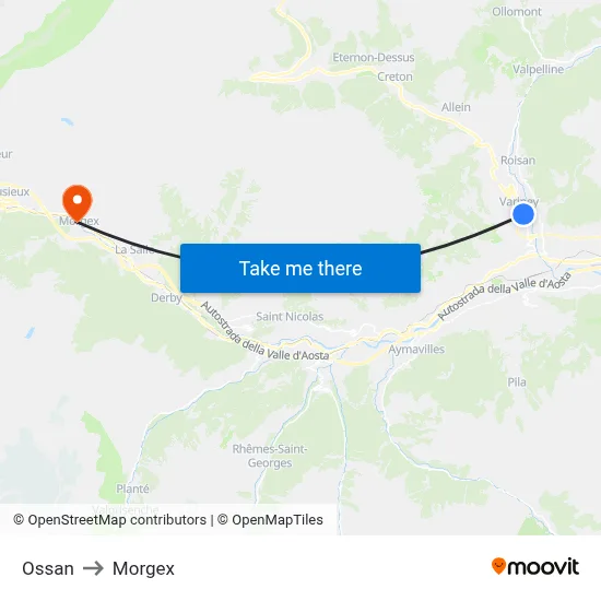 Ossan to Morgex map