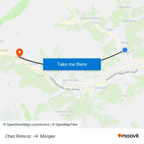 Chez Roncoz to Morgex map