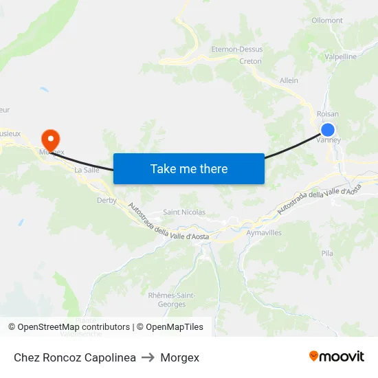 Chez Roncoz Terminal to Morgex map