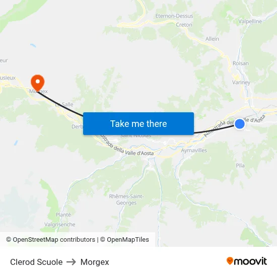 Clerod Schools to Morgex map