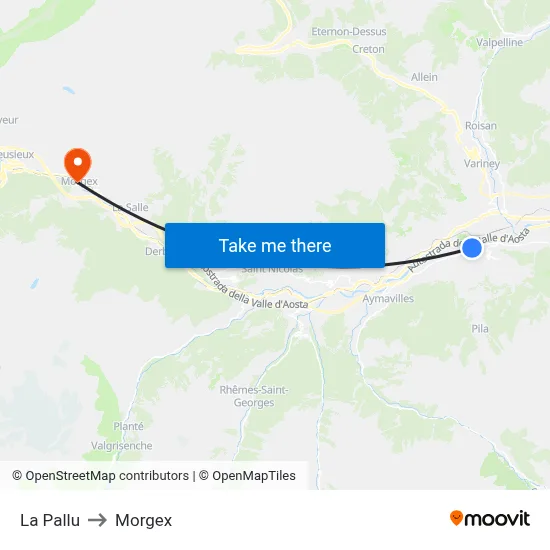 La Pallu to Morgex map