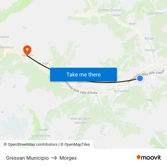 Gressan Town Hall to Morgex map