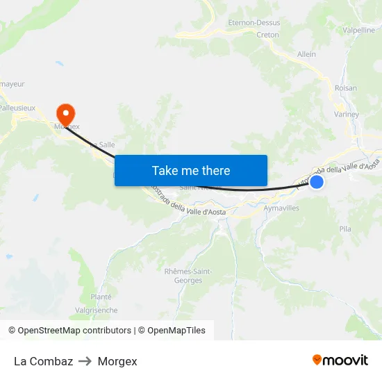 La Combaz to Morgex map