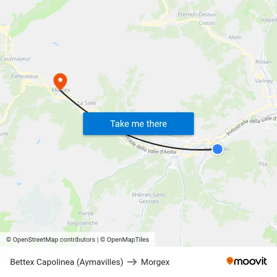 Bettex Terminus (Aymavilles) to Morgex map