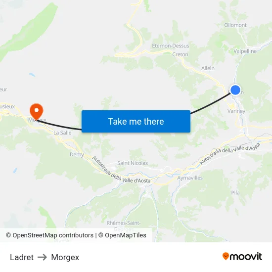 Ladret to Morgex map