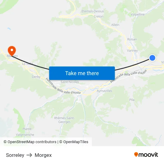 Sorreley to Morgex map