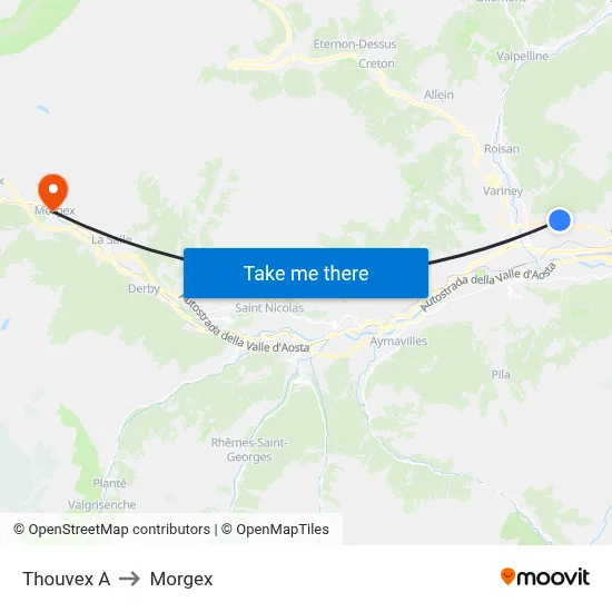 Thouvex A to Morgex map