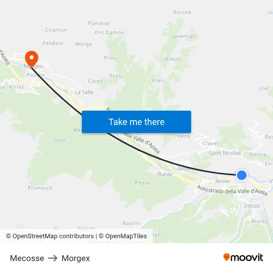 Mecosse to Morgex map
