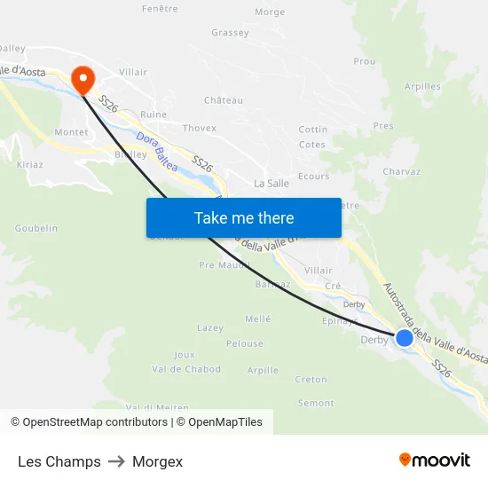 Les Champs to Morgex map