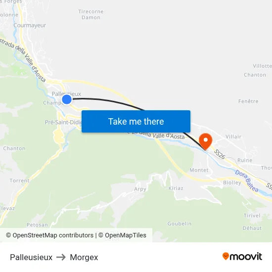 Palleusieux to Morgex map