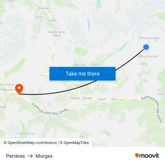 Perrères to Morgex map