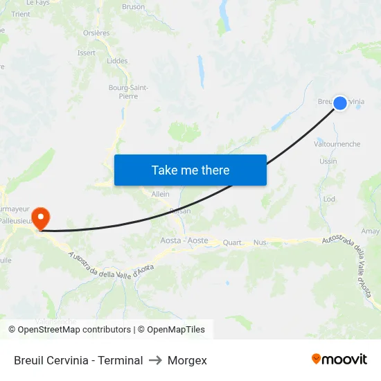Breuil Cervinia - Terminal to Morgex map