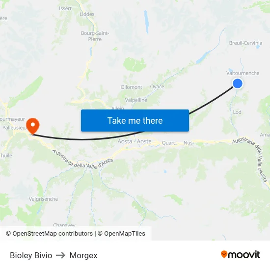 Bioley Junction to Morgex map
