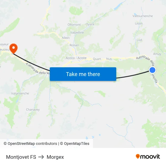 Montjovet Railway Station to Morgex map