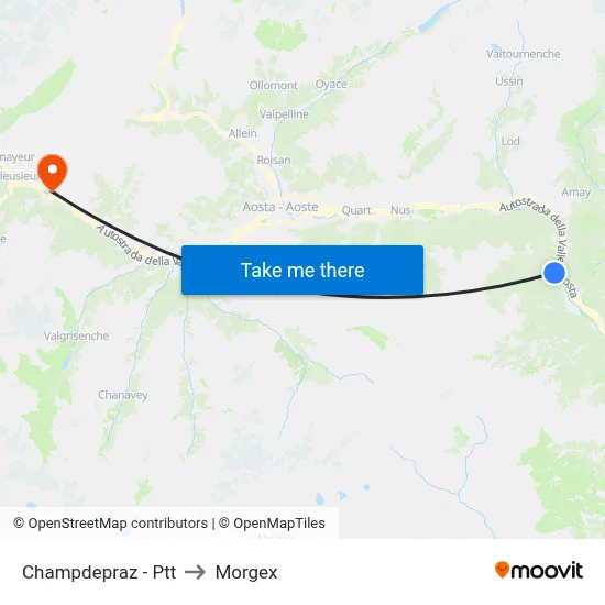 Champdepraz - Post Office to Morgex map