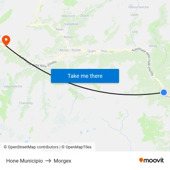 Hone Town Hall to Morgex map
