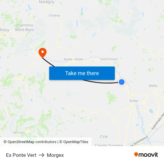 Ex Green Bridge to Morgex map
