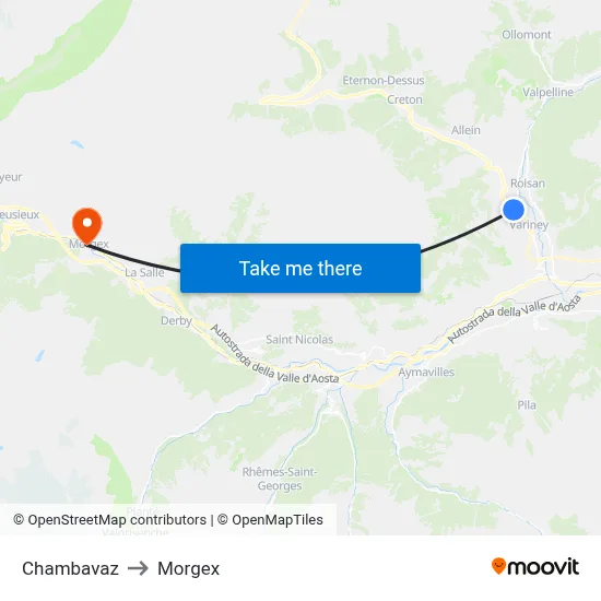 Chambavaz to Morgex map