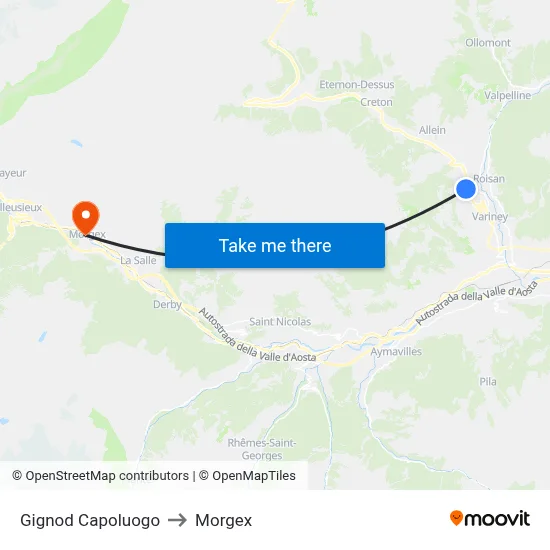 Gignod Center to Morgex map