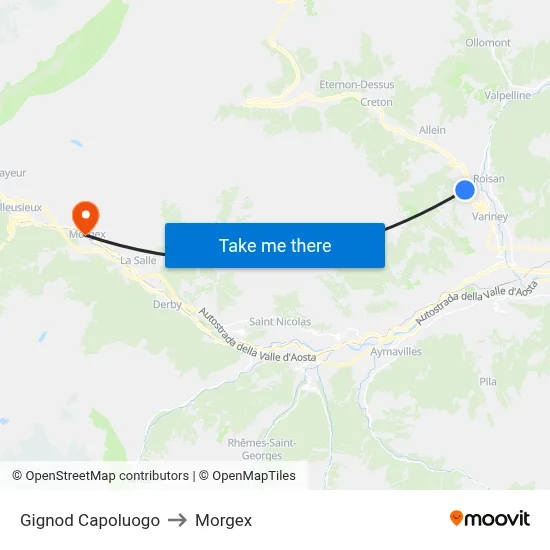 Gignod Center to Morgex map