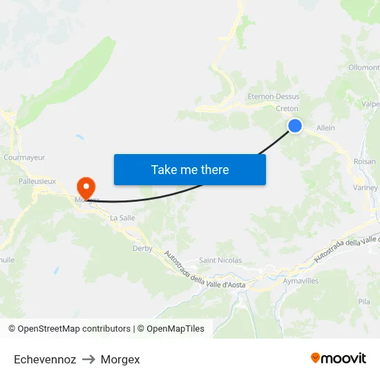 Echevennoz to Morgex map