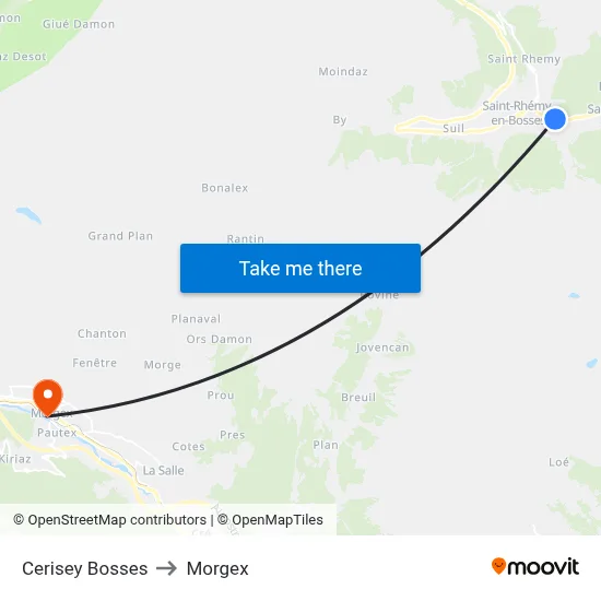 Cerisey Bosses to Morgex map