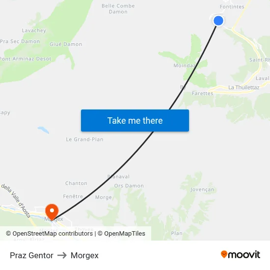 Praz Gentor to Morgex map