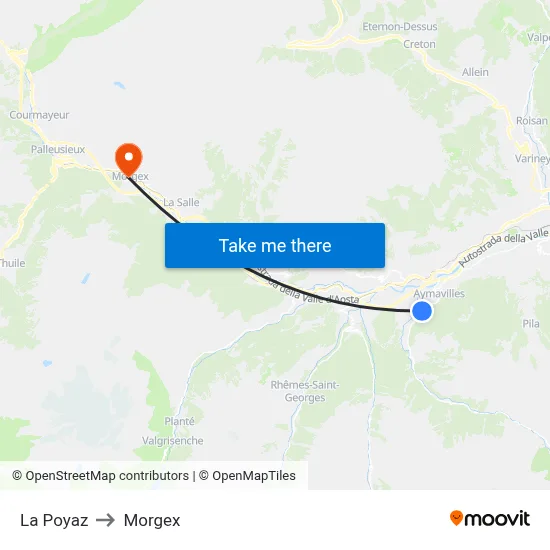 La Poyaz to Morgex map