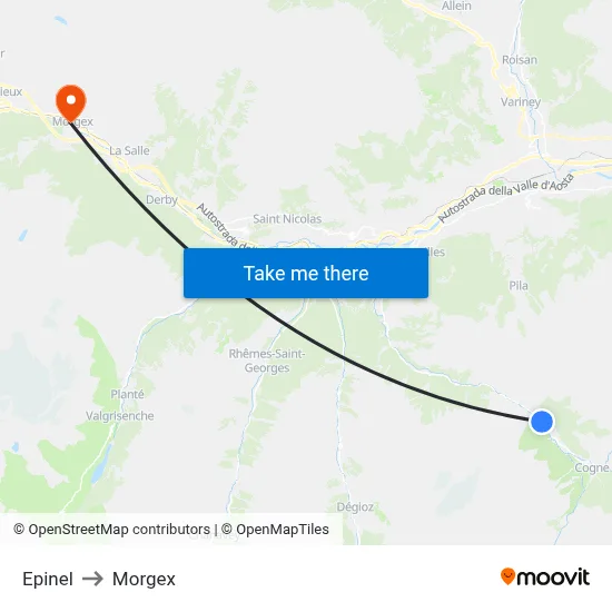 Epinel to Morgex map