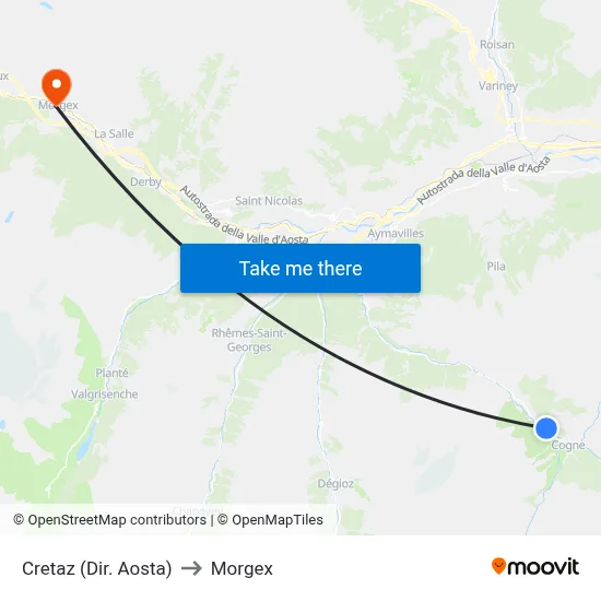 Cretaz (Aosta Direction) to Morgex map